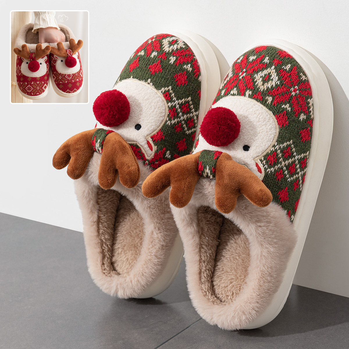 Holiday Elk Comfort Slippers